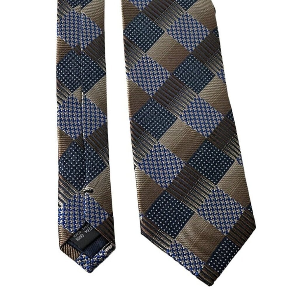 Bruno Piattelli Pure Silk NeckTie Geometric Hand Made Star Patchwork NEW Preppy
